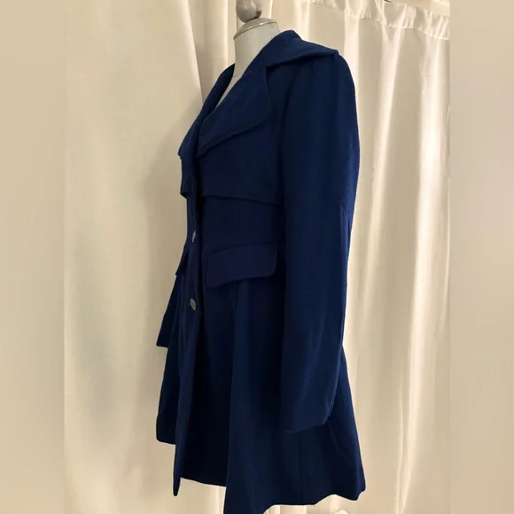 Jessica Simpson Wool Pea Coat Navy Fit Flare Trench Overcoat Classic Style Med - Picture 3 of 13